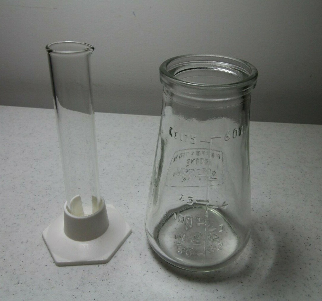 Old Glass Perfection Urine Specimen Bottle plus Glass Cylinder w