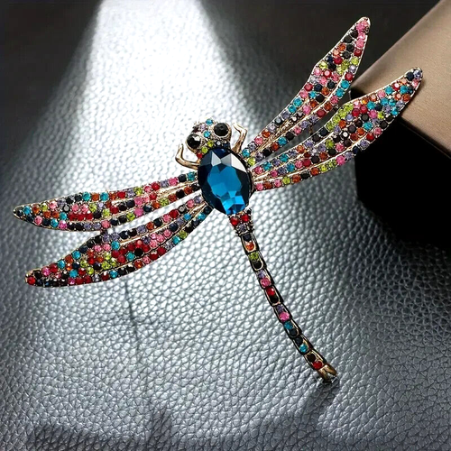 Retro Shiny Colorful Inlaid Rhinestone Dragonfly Wing Brooch Women Gift - Picture 3 of 4