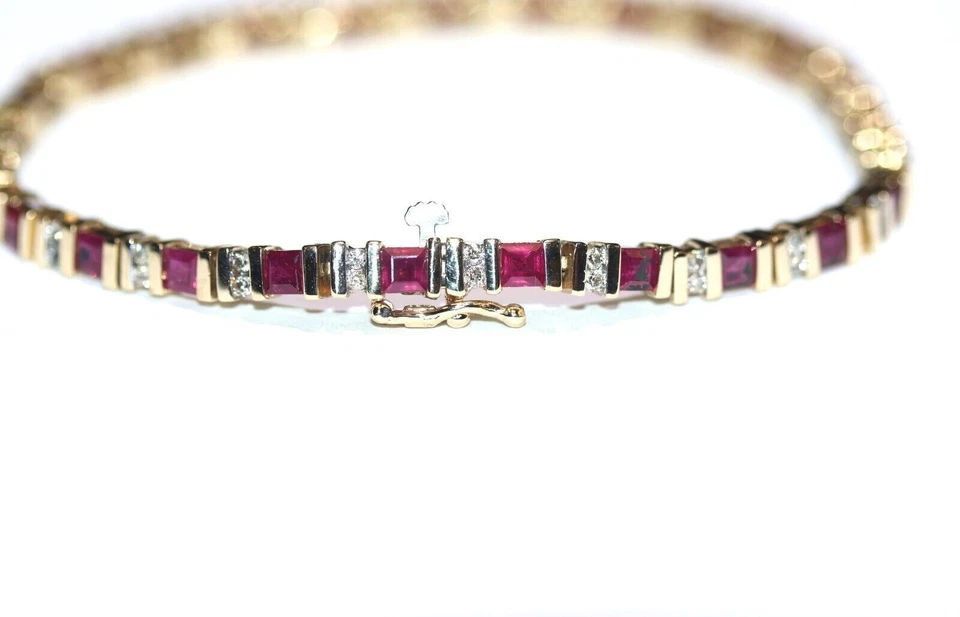 Princess Lab Created Ruby Diamond Tennis Bracelet 14K Yellow Gold Plated 7Ct 8" - Image 4 of 4