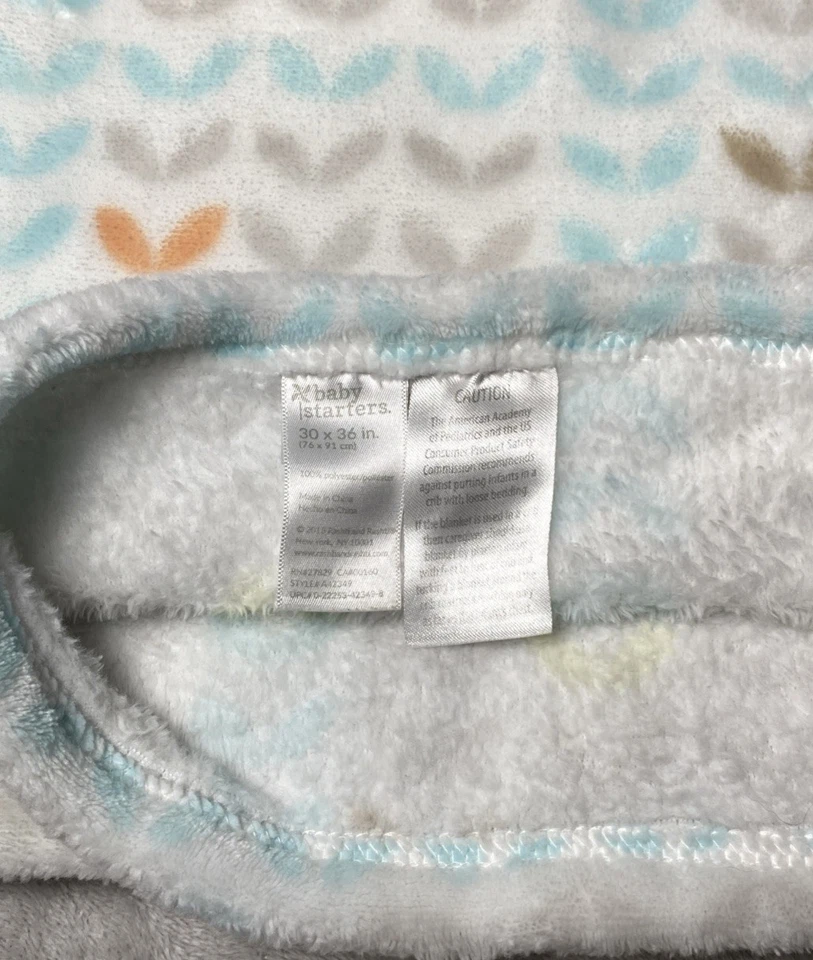 Manta Baby Starters Blanca Gris Azul Naranja Amarillo Hoja Hojas Vellón Lovey Foto 3 de 4