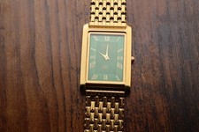 Seiko Slim Quartz Men Green Dial Gold Bracelet Vintage Watch