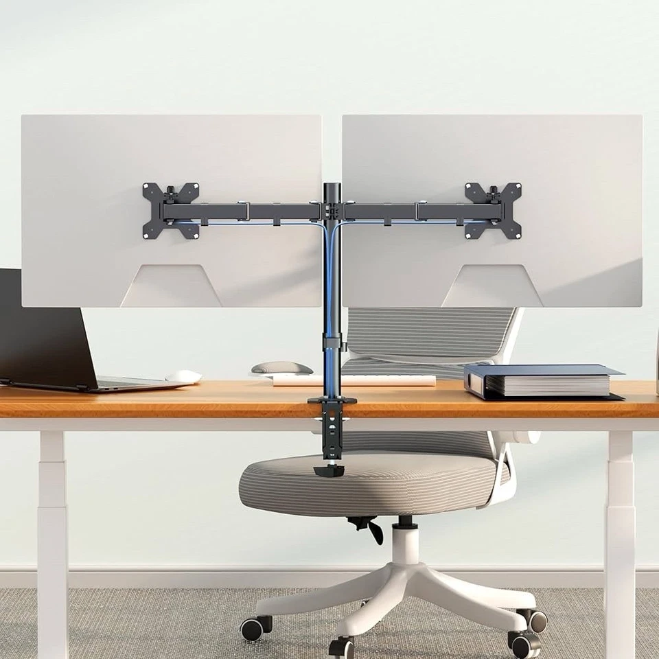 Pholiten Dual Monitor Stand Desk Mount Arm 13-27" Screens Heavy Duty Tilt Swivel - Image 4 of 4