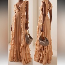 NWOT Ulla Johnson Florella Ruffled Silk Georgette Gown Peony Size 10 $1350