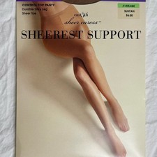1990s Sheer Caress Sheerest Support Pantyhose Stockings Suntan Size Average NIB