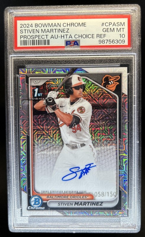 2024 Bowman Chrome Stiven Martinez Auto HTA Choice Refractor 1st #/150 PSA 10