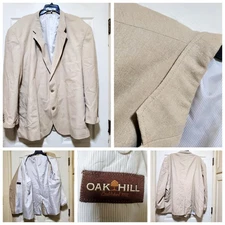 Oak Hill Blazer Mens 56R Beige Linen Blend Sport Coat Classic Two Button Jacket