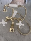 Deck-Mount Faucet Polished Solid Brass and Porcelain Handles — photo 6
