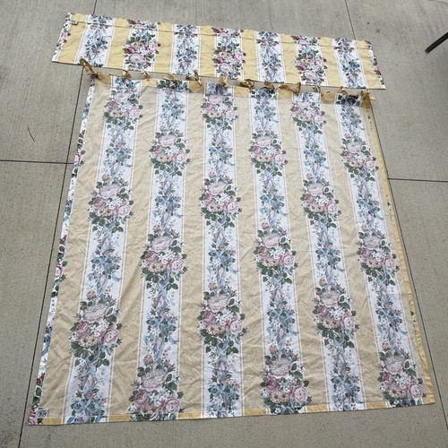 Vtg Croscill Valance Curtain Set Princess Madison Yellow Stripe Pink Roses VGC! - Picture 10 of 12