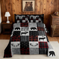 Moose Comforter Farmhouse Bear Deer Bedding Set for Boys Girls Women Men Buffalo