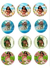 12 Moana Imagen Comestible Cupcake Topper Esmerilado Hoja Pastel Moana Fiesta Favor