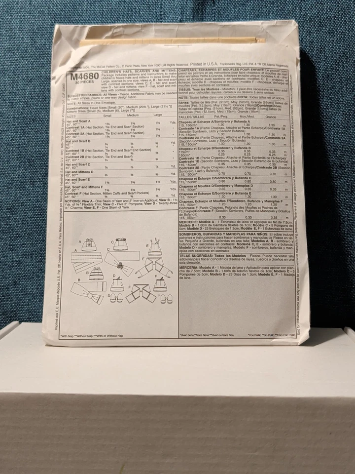 McCall's M4680 Fleece Accessories Pattern(2004) Poncho Hat Scarf Bag Mittens - Image 3 of 4