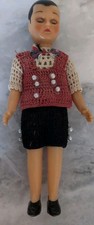 Celluloid Plastic Short Haired 7 In Doll In Crochet Shirt Shorts Blue Eyes Close