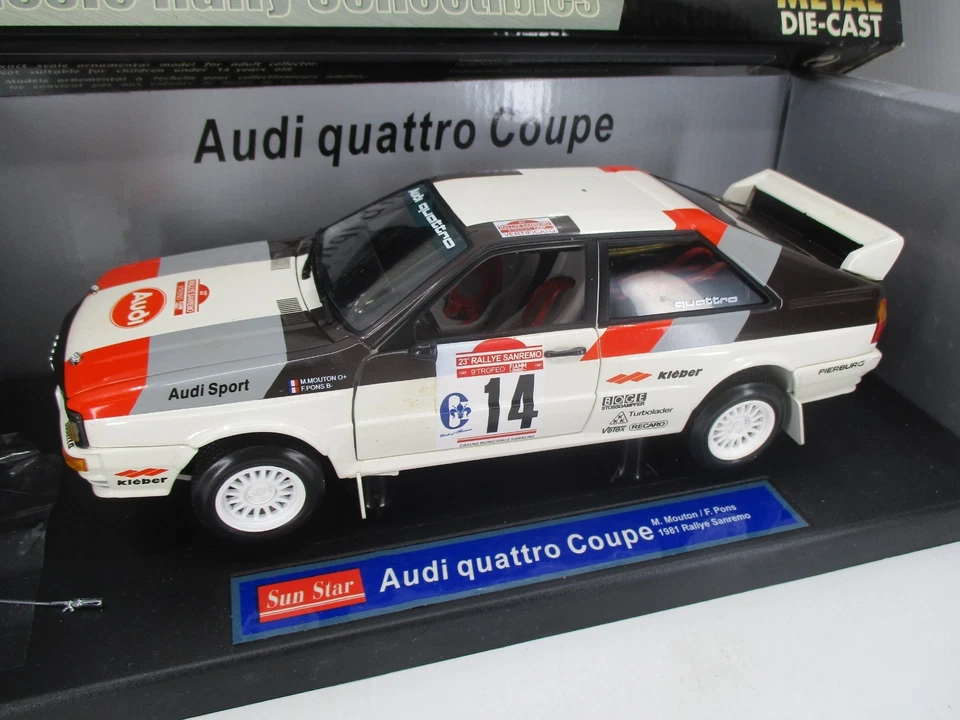AX594 SUN STAR 1/18 1:18 AUDI QUATTRO RALLYE SAN REMO 1981 MOUTON #14 REF 4183 - Photo 4/4