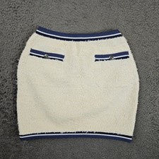 Chanel Cream Blue Boucle Cashmere Blend Tweed Mini Skirt Size 36