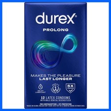 Durex Condom Prolong Natural Latex Condoms, 12 Count - Ultra Fine, Ribbed and Do