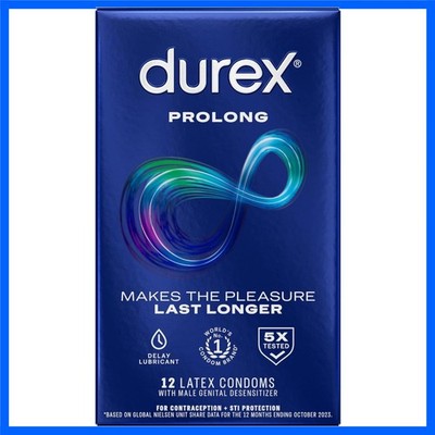 Durex Condom Prolong Natural Latex Condoms, 12 Count - Ultra Fine, Ribbed and Do