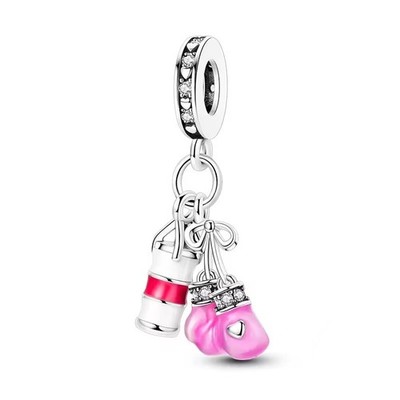 Gloves & Boxing Dangle Charm Fit Bracelet Necklace, 925 Sterling Silver