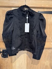 NEW Forever Unique Lace Ladies Bow Neck Black Long Sleeve Top UK 14