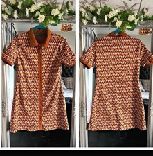 Shein Brown Geometric Shirt Dress Collared Button Front Short Sleeve Size 10