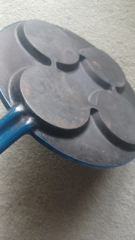 vintage Enamel 4 Egg Blini pancake Pan Skillet Plate Blue Frying Griddle Copco - Image 4 of 4
