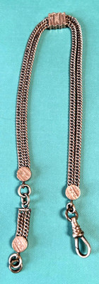 ANTIQUE 14 K VICTORIAN WATCH DOUBLE CHAIN WITH SLIDE MARKED ''S.A. CO'' 13 INCH