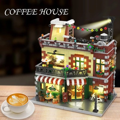 Coffee House Building Set with LED-City Cafe Shop City House City 1589 pcs