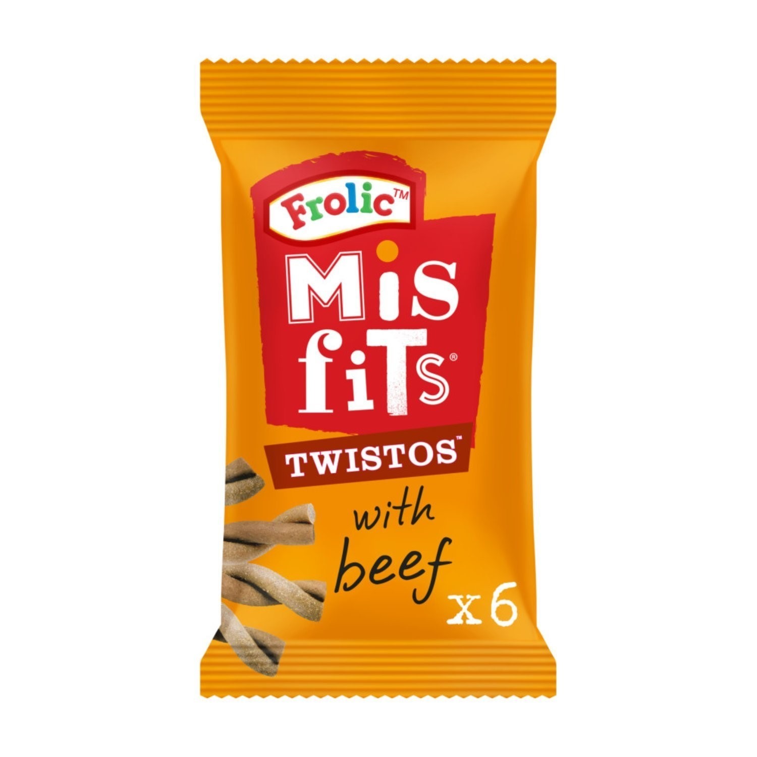 108 Misfits Frolic Twistos Dog Treats Beef Dog Chews (18x105g)