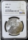 1888-P Morgan Silver Dollar NGC MS64 Great Eye Appeal Fantastic Luster
