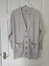 Pure Collection 100% Kaschmir Strickjacke beige mit grünen Paspeltaschen weich