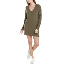Socialite Women's V-Neck Dropped Shoulder Sweater Dress In Olive Medium $59