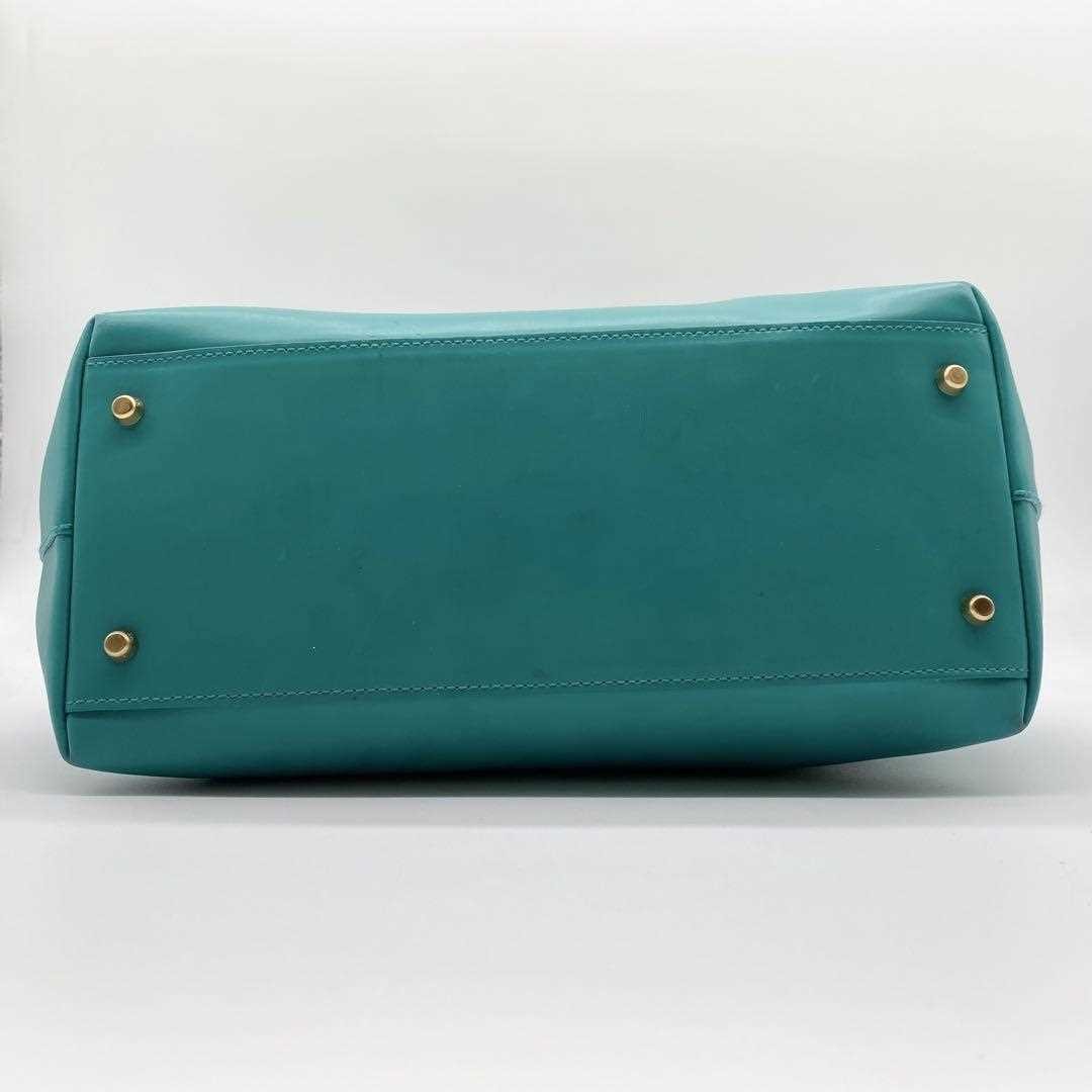 FURLA Tote Shoulder Bag Ribbon Rubber Leather Green Women's USED