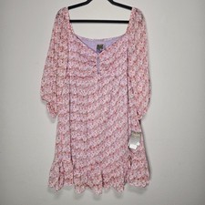 Milkmaid Dress Womens 14P Pink Blush Smocked Keyhole Cottagecore Fairy Floral