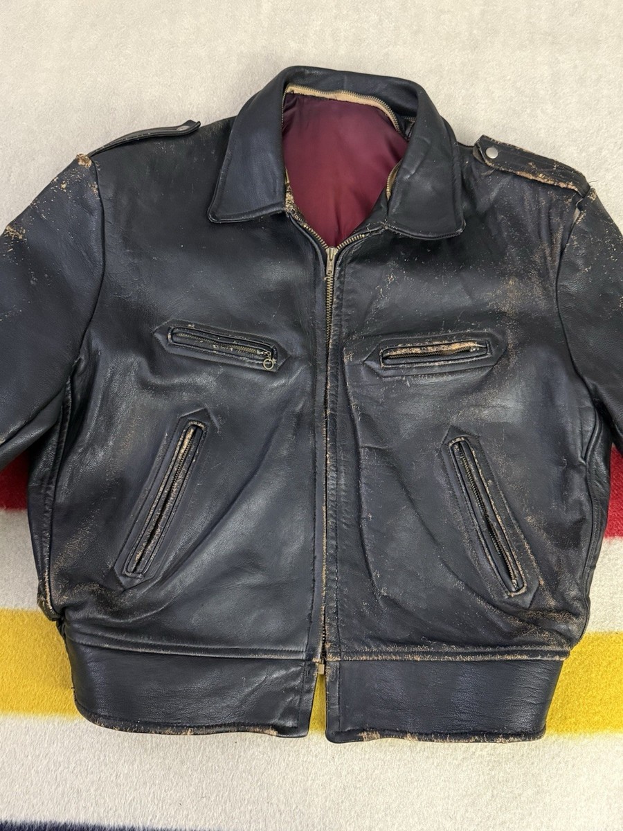 Vintage 50s 1950s Leather Jacket Talon Zipper Arrow Patina