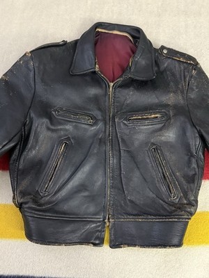 Vintage 50s 1950s Leather Jacket Talon Zipper Arrow Patina