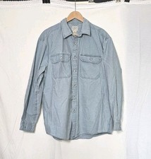 L.L. Bean Shirt Men's L Green Blue Sunwashed Cotton Canvas Long Sleeve Work