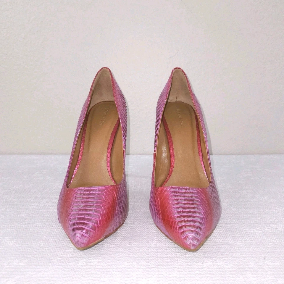 Salto agulha feminino Rachel Roy Gardner plataforma 9,5 rosa vermelho pele de cobra - Imagem 4 de 4