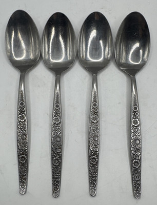 Set 4 Interpur Jardinera Black Daisy Stainless Teaspoons Japan 6'' GUC MCM