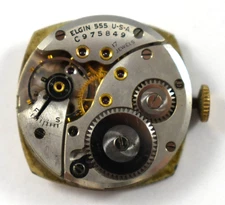 Vintage Elgin Manual Wind 17J 555 Wrist Watch Movement lot.qz