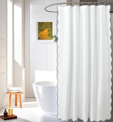  Chic Scallop Edge Shower Curtain   Modern Decorative Coastal Bathroom Curtain 