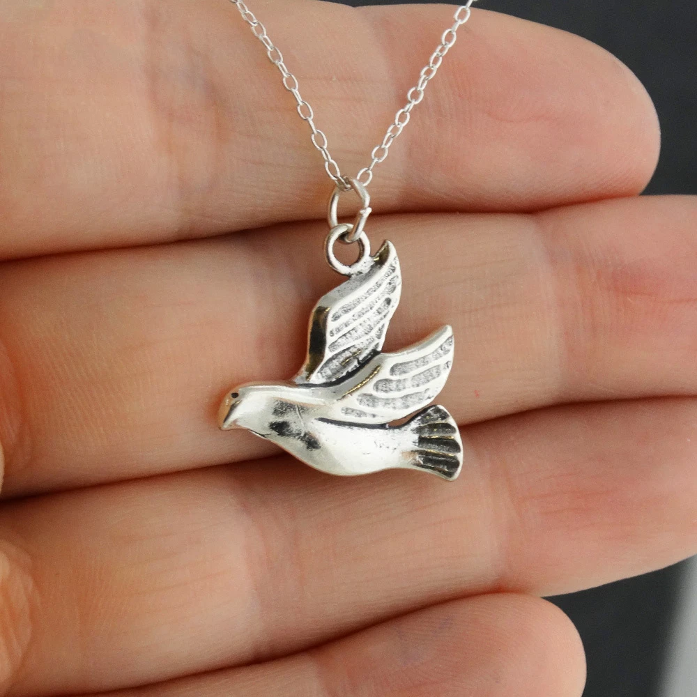 Dove Necklace 925 Sterling Silver Pendant Peace Religious