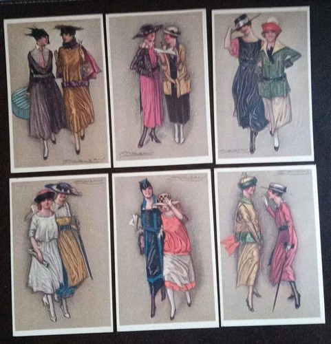 1920ca (Mauzan) coppia di donnine liberty moda design serie n. 343 (6 cartoline)