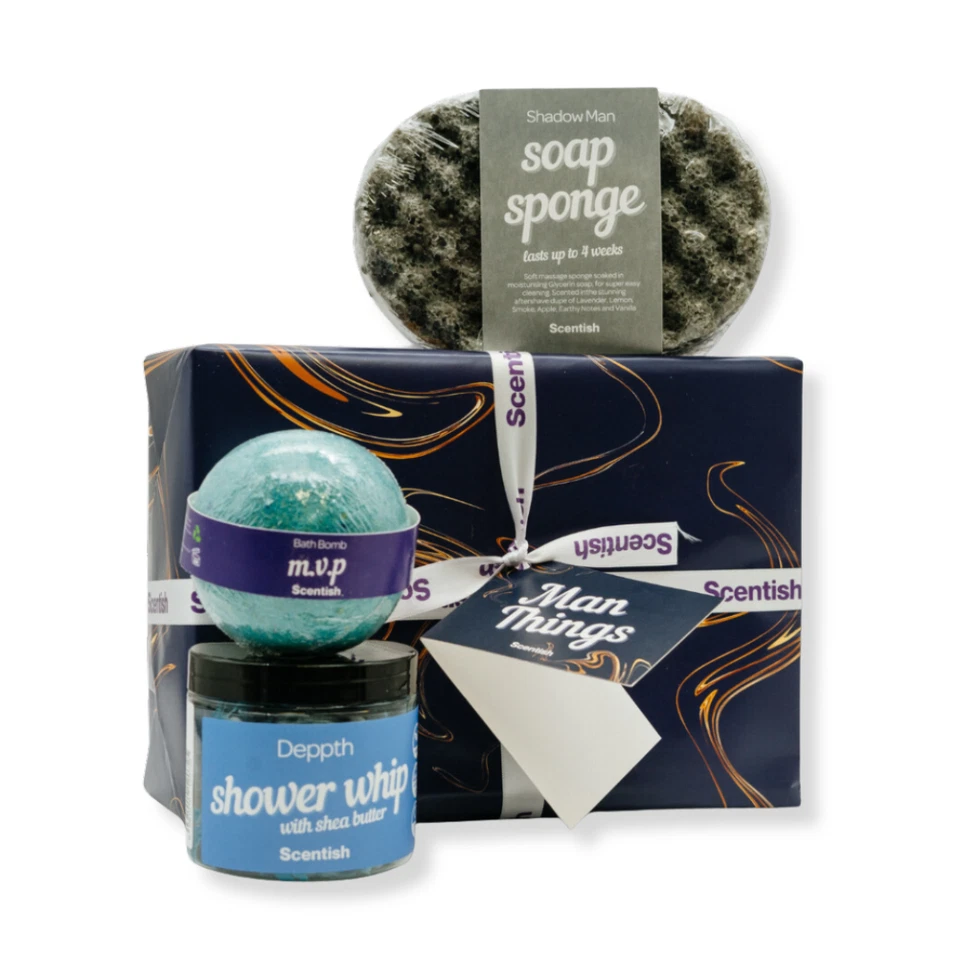 Man Things Gift Set Luxury Aftershave Scent Whipped Soap Bath Bomb Scentish