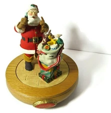 1989 Coca Cola Santa w Toy Bag Music Box Wood Base Willitts Galleries Petula CA