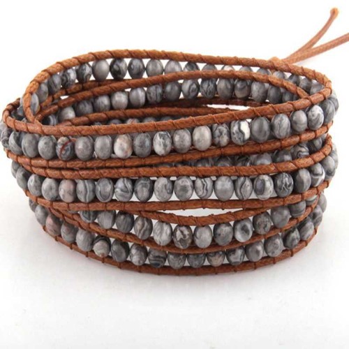 Natural stone bead cowhide rope woven 5 loops cuff bracelet Gifts Energy - Picture 9 of 24