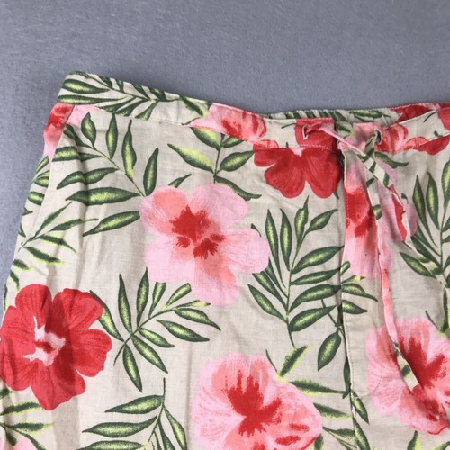 Covington Pants Women 16 Beige Floral Linen Blend Cropped Lightweight Capris NWT - Picture 2 of 9