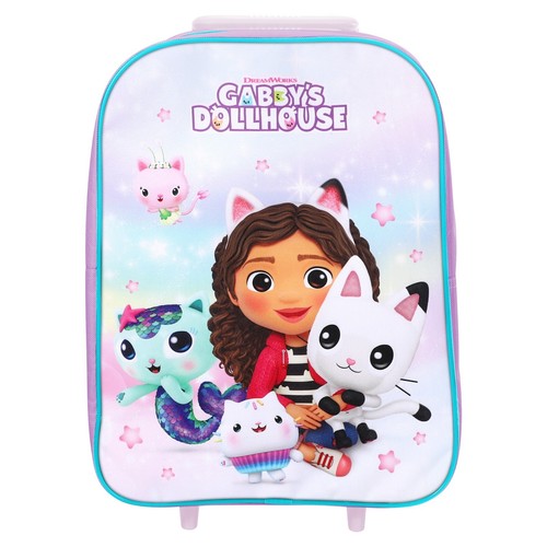 Gabby's Dollhouse Foldable Trolley Cabin Bag Travel Luggage Girls Purple Kittens - Picture 2 of 9