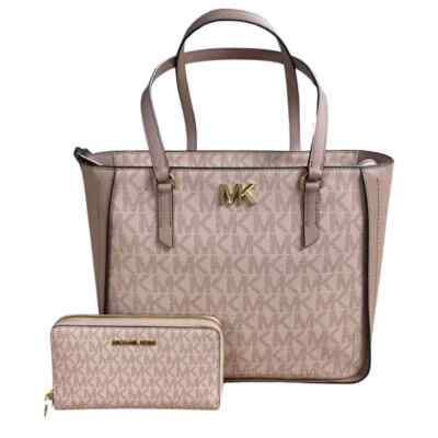 NWT! MICHAEL KORS LIGHT PINK SYLVIA MEDIUM LOGO TOTE **& LARGE