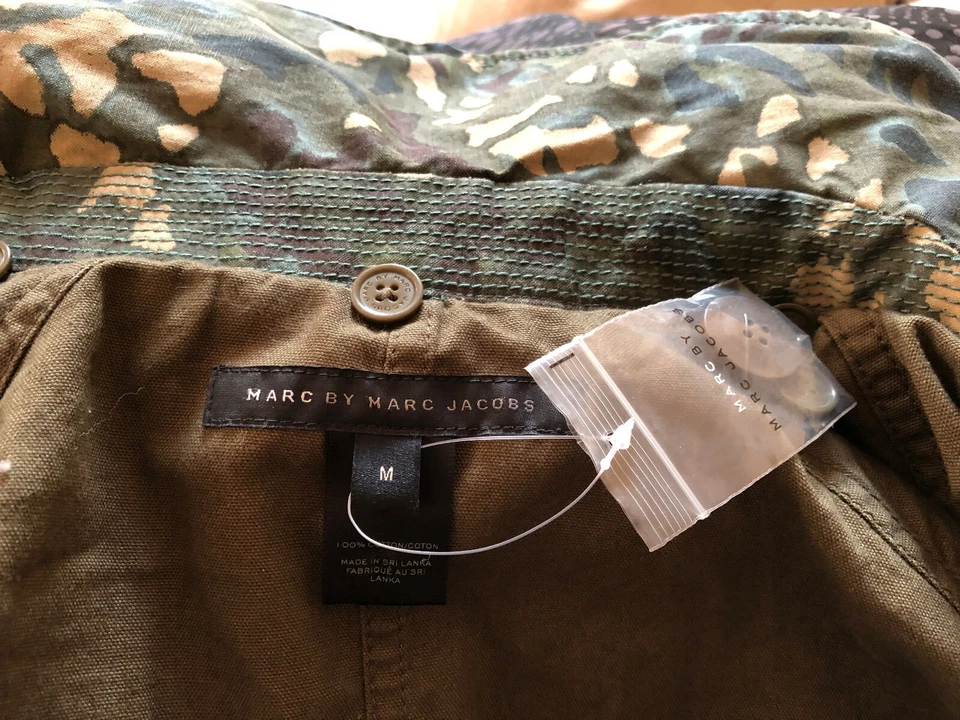 NUEVO Marc by Marc Jacobs Algodón Lona CAPA, PONCHO, Capucha, Azul/Verde/Beige, M Foto 2 de 4