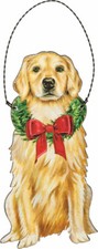 Golden Retriever Wooden Holiday Bow Ornament