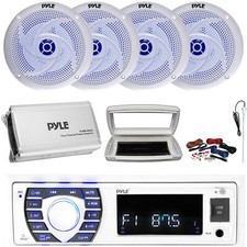 Pyle Single-DIN Marine MP3 Radio W/Cover, 4x 8'' 320W Max Speakers, Amplifier
